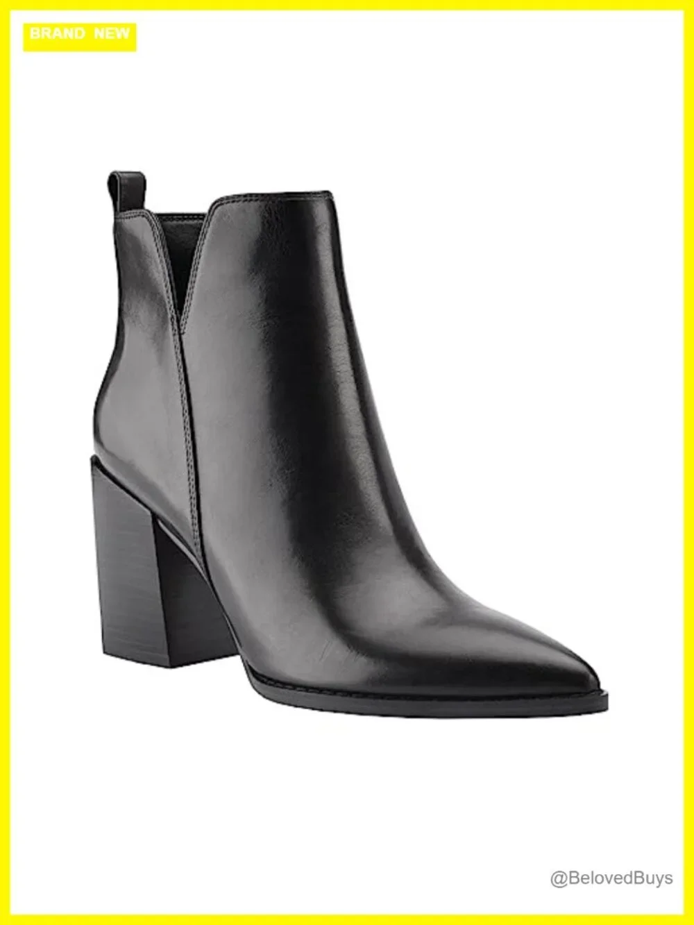 Women's V Cut Ankle Boots Pointed Toe Stacked Chunky Heel Side Zipper Faux